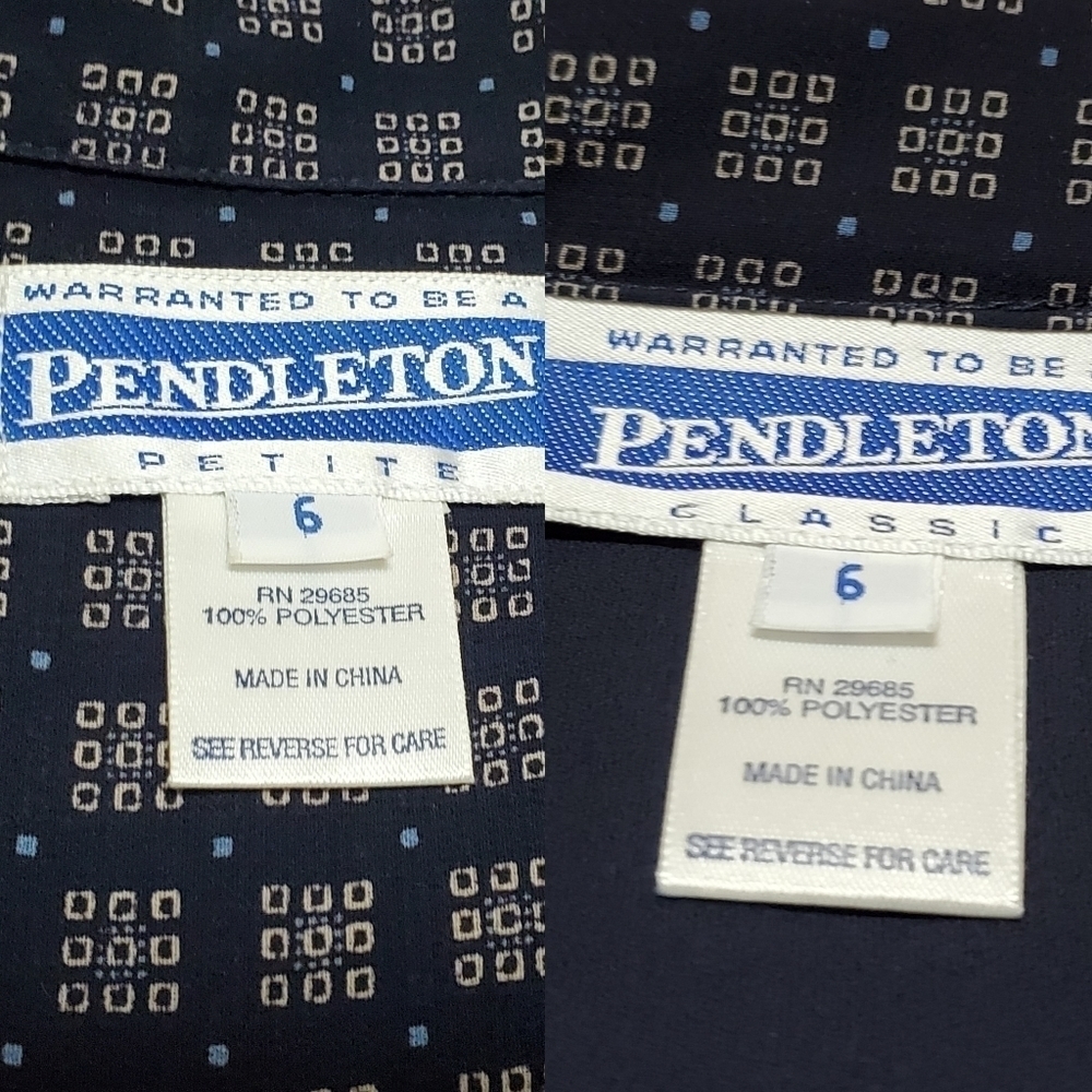 VINTAGE 90s Pendleton Navy Blue Square Print Cropped Blouse Flared Skirt Set 6 - Picture 16 of 16